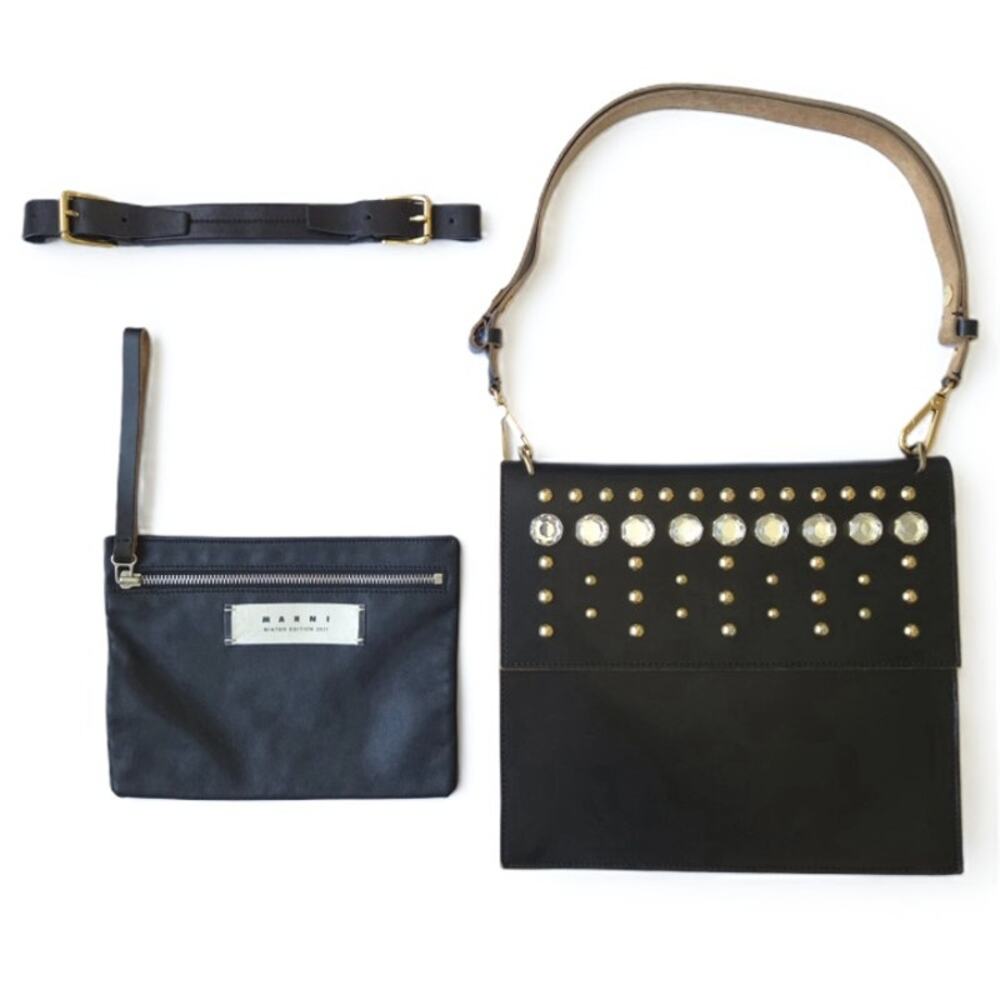 Marni Black Embellished Top Handle Flap Bag